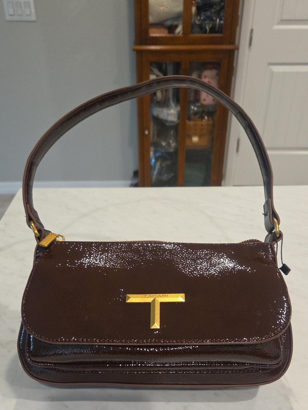 Tahari NWT Dark Brown Patent Leather Shoulder Bag